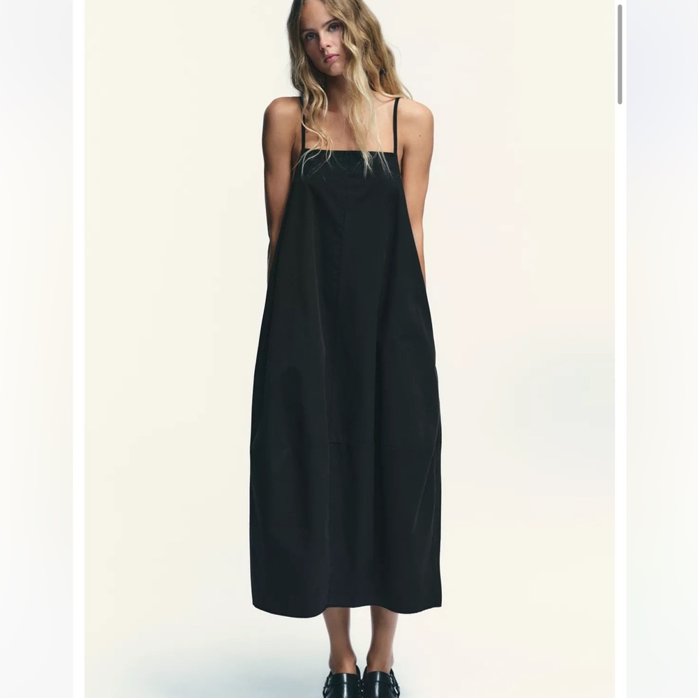 Zara NWT black midi dress with back pleat 6929/480